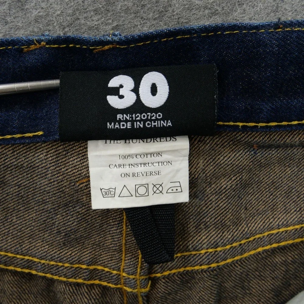 The Hundreds Jeans Mens 30 Blue Selvedge Straight Mid Rise Dark Wash Button Fly